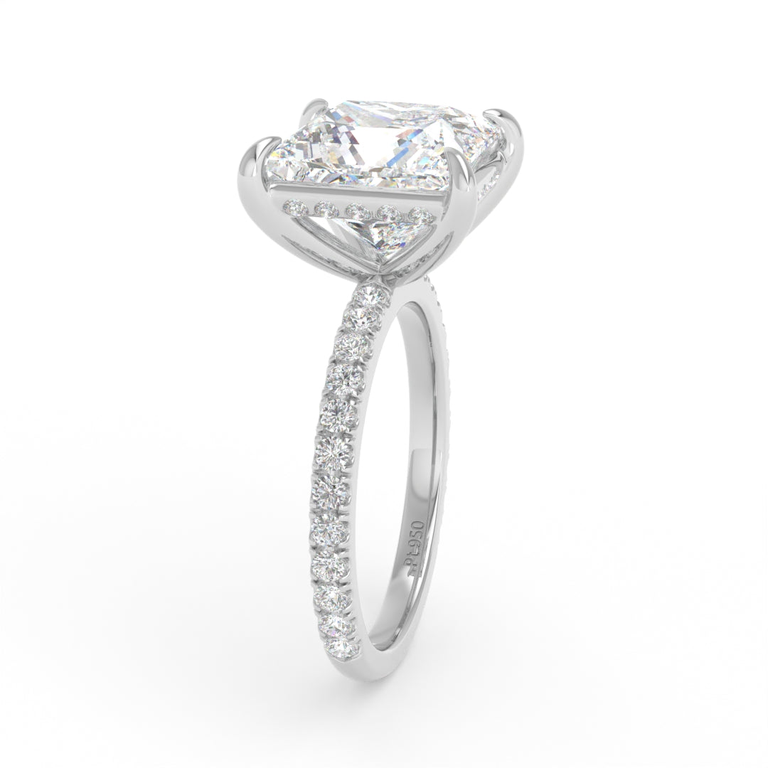 Chloé Princess Cut Diamond Engagement Ring with Diamond Hidden Halo and Diamond Band