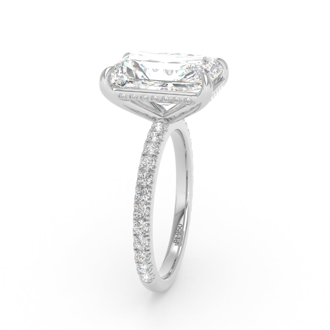 Chloé Radiant Cut Diamond Engagement Ring with Diamond Hidden Halo and Diamond Band