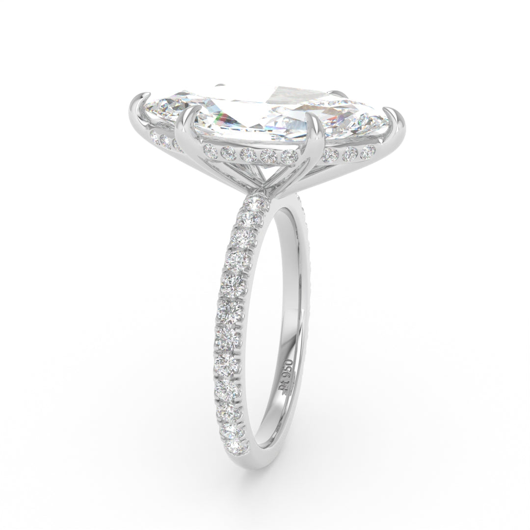 Chloé Marquise Cut Diamond Engagement Ring with Diamond Hidden Halo and Diamond Band