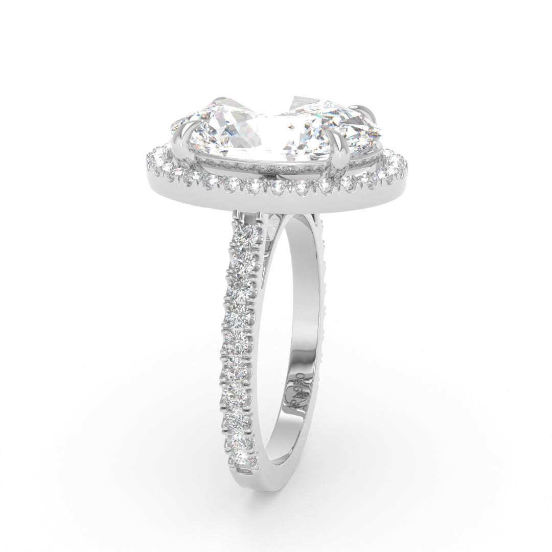 Bella Oval Cut Diamond Engagement Ring with Diamond Halo & Diamond Band