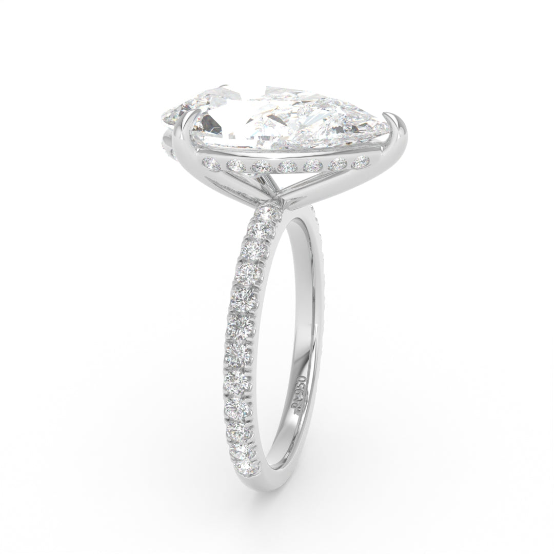 Chloé Pear Cut Diamond Engagement Ring with Diamond Hidden Halo and Diamond Band
