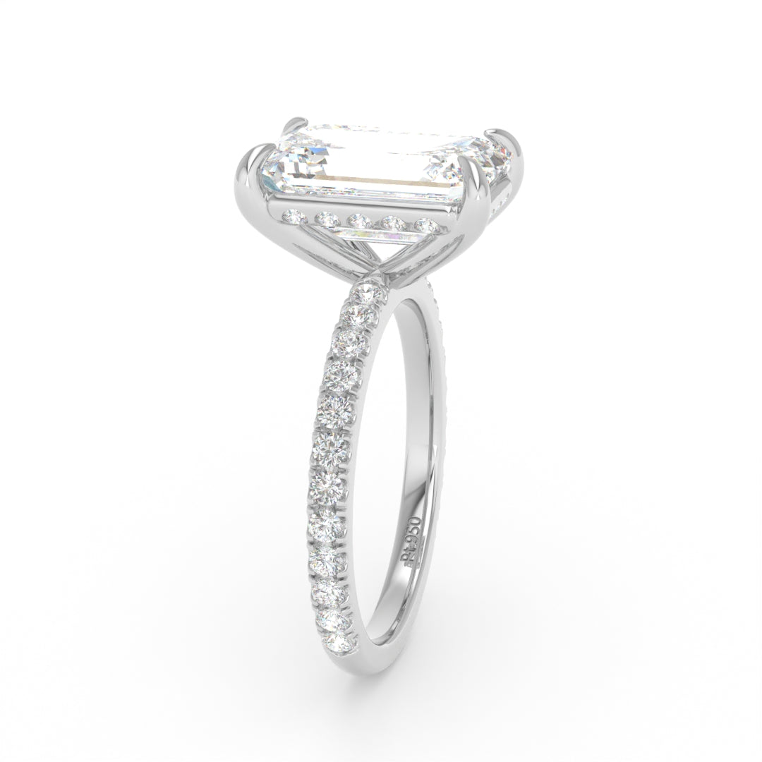 Chloé Emerald Cut Diamond Engagement Ring with Diamond Hidden Halo and Diamond Band