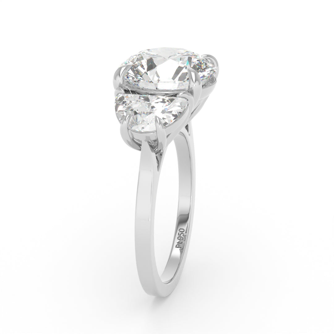 Kamala Round Brilliant Cut Diamond Engagement Ring With Half Moon Cut Side Diamond
