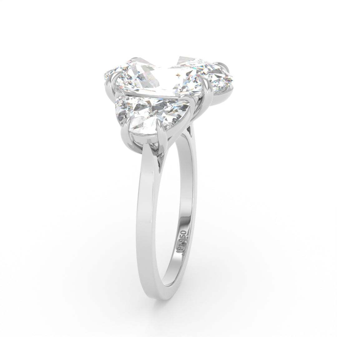 Kamala Oval Cut Diamond Engagement Ring with Half Moon Cut Side Diamonds