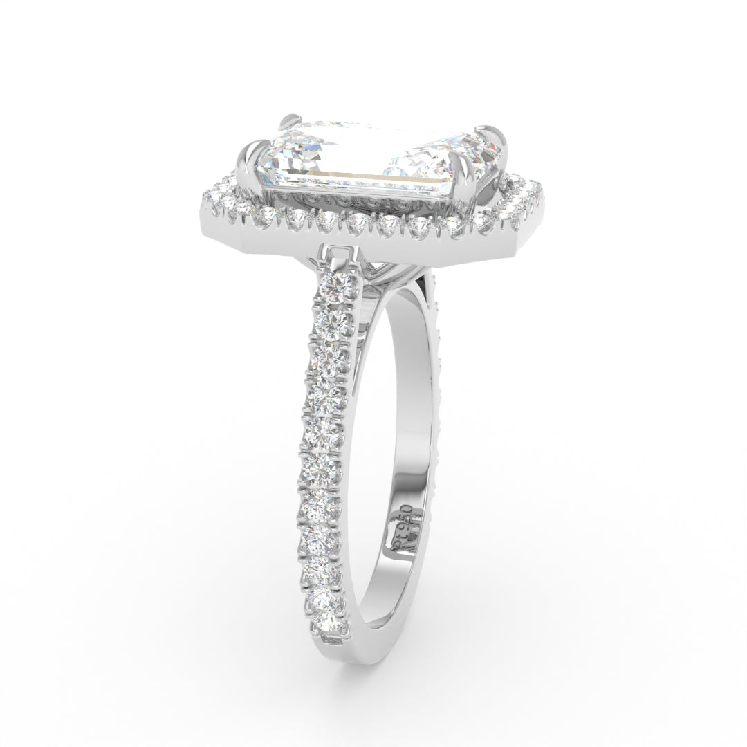 Bella Emerald Cut Diamond Engagement Ring with Diamond Halo & Diamond Band