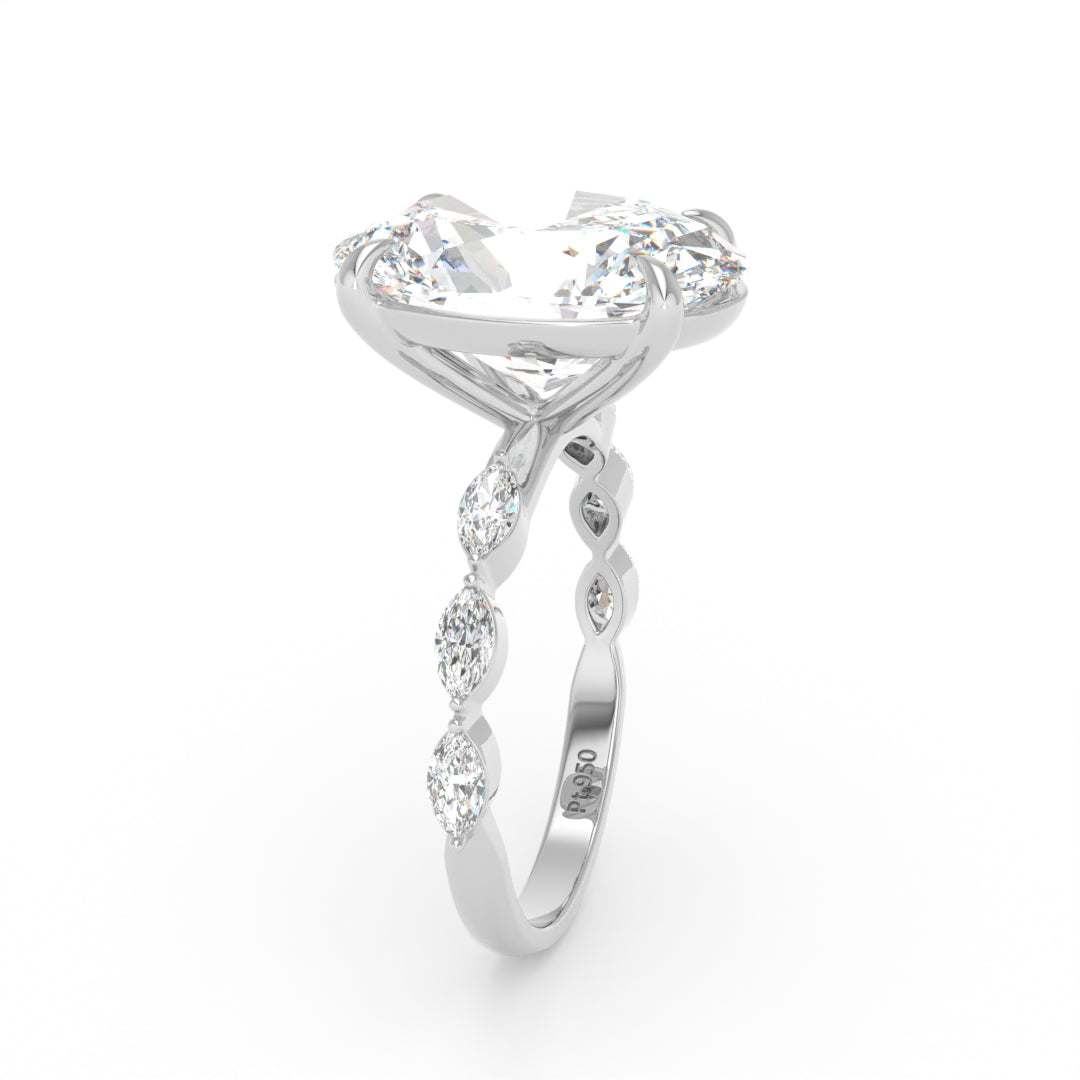 Kasandra Oval Cut Diamond Engagement Ring With A Marquise Cut Diamond Band