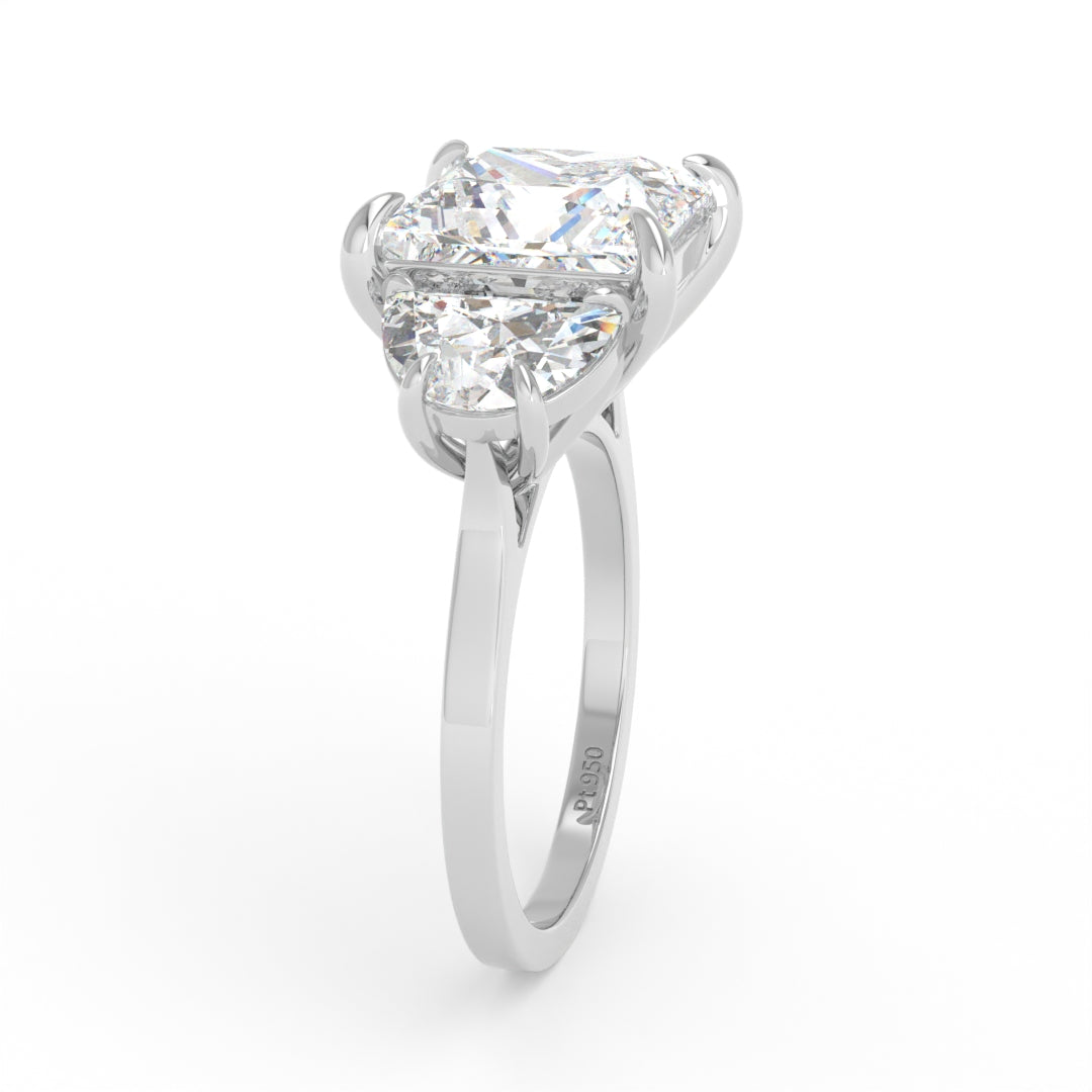 Kamala Princess Cut Diamond Engagement Ring with Half Moon Sides