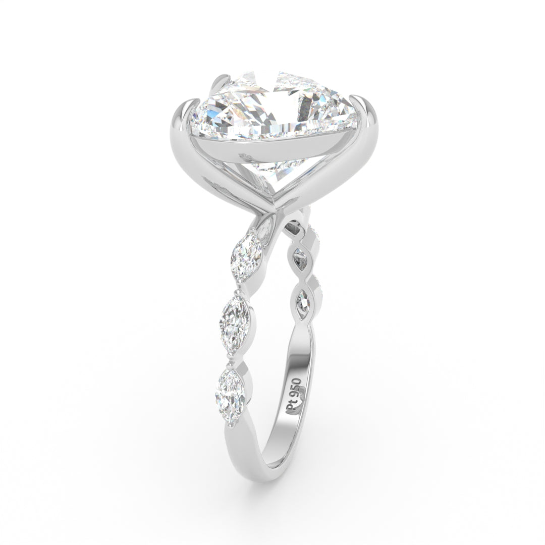Kasandra Heart Cut Diamond Engagement RIng With A Marquise Cut Diamond Band