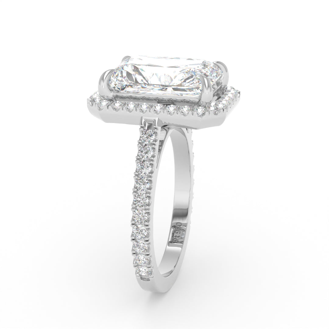 Bella Radiant Cut Diamond Engagement Ring with Diamond Halo & Diamond Band