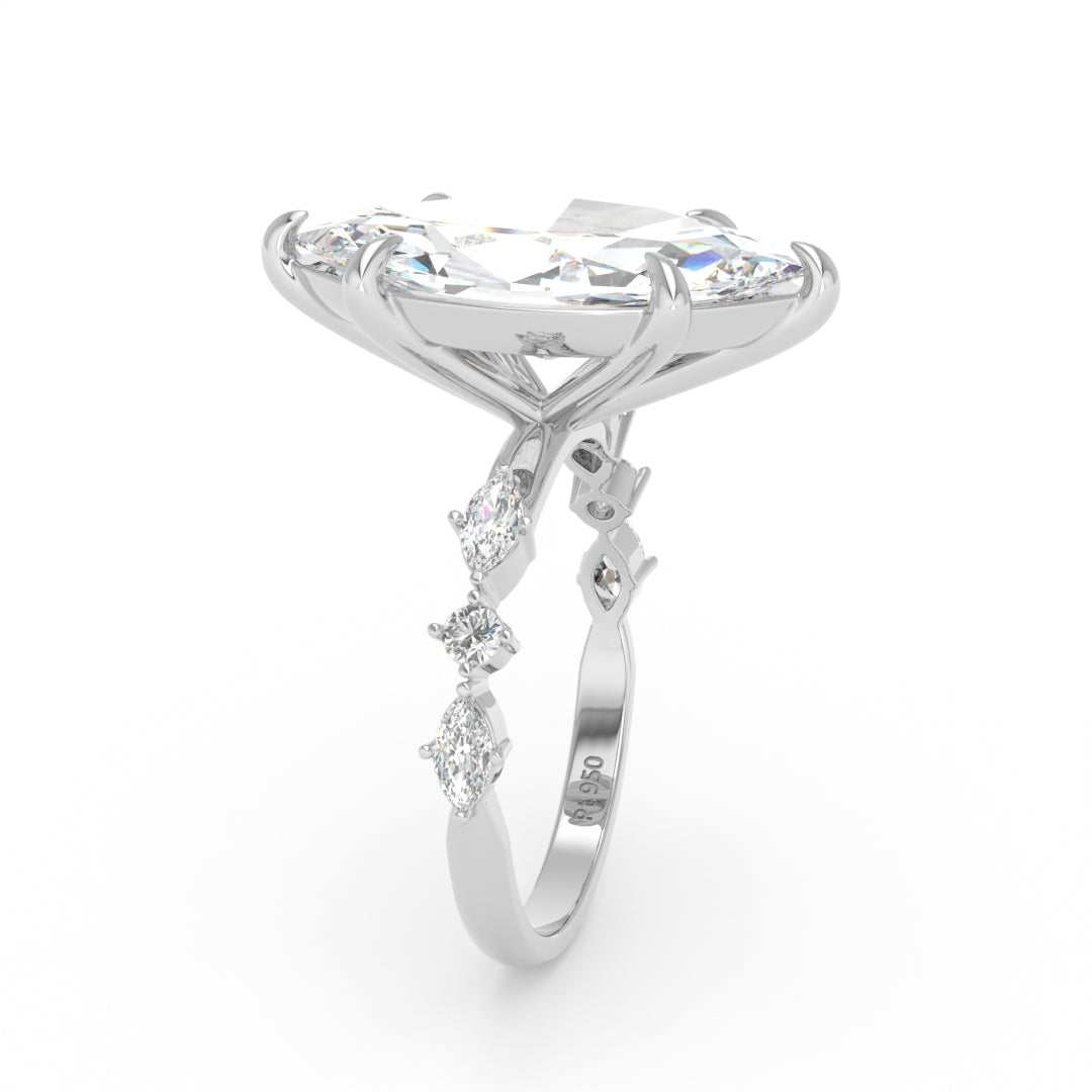 Elizabeth Marquise Cut Diamond Engagement Ring With A Marquise and Round Cut Diamond Band