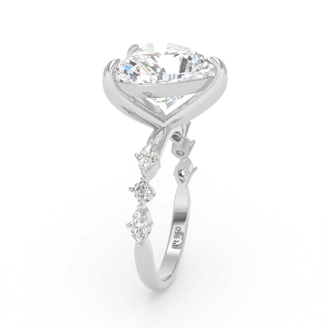 Elizabeth Heart Cut Diamond Engagement Ring With A Marquise and Round Cut Diamond Band