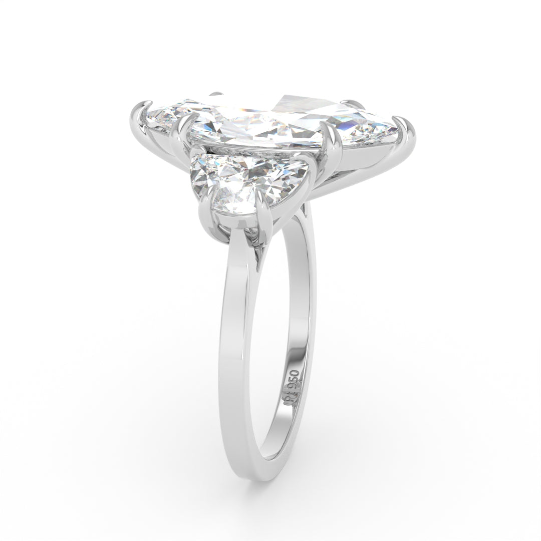 Kamala Marquise Cut Diamond Enagement Ring with Half Moon Cut Side Diamonds