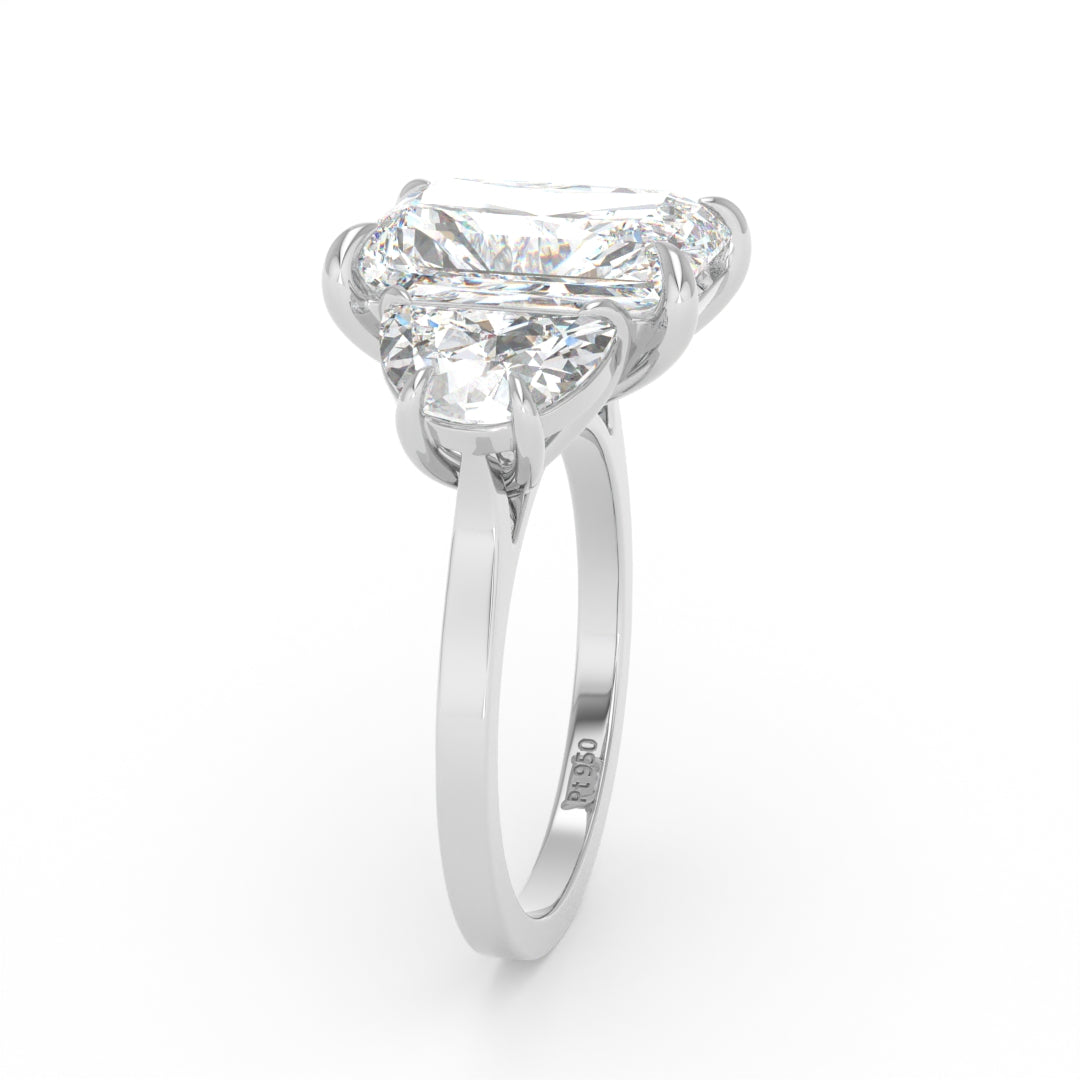 Kamala Radiant Cut Diamond Engagement Ring With Half Moon Cut Side Diamond