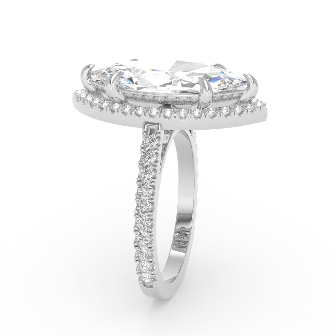 Bella Marquise Cut Diamond Engagement Ring with Diamond Halo & Diamond Band