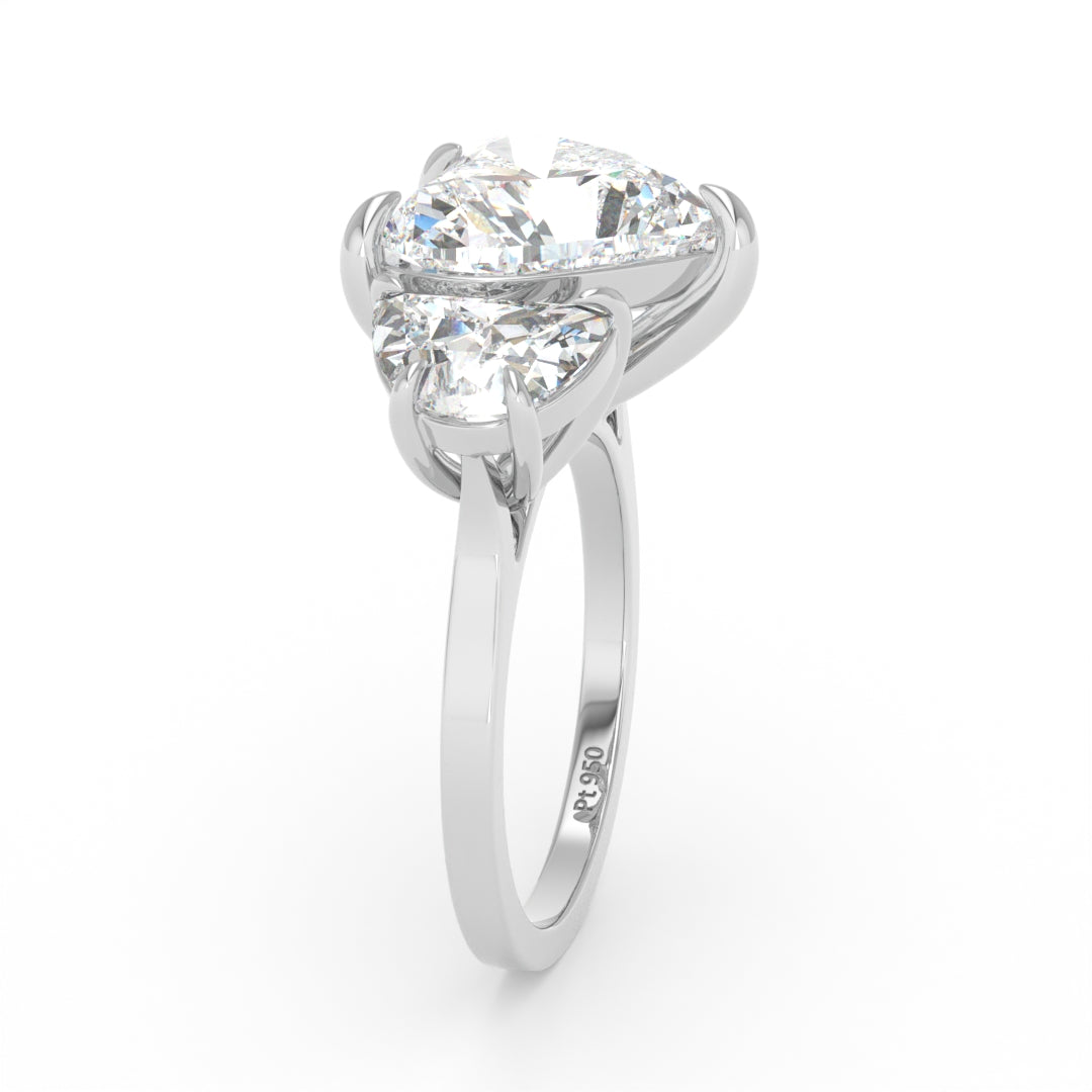 Kamala Heart Cut Diamond Engagement Ring with Half Moon Cut Side Diamonds