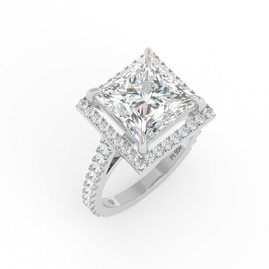 Bella Princess Cut Diamond Engagement Ring with Diamond Halo & Diamond Band