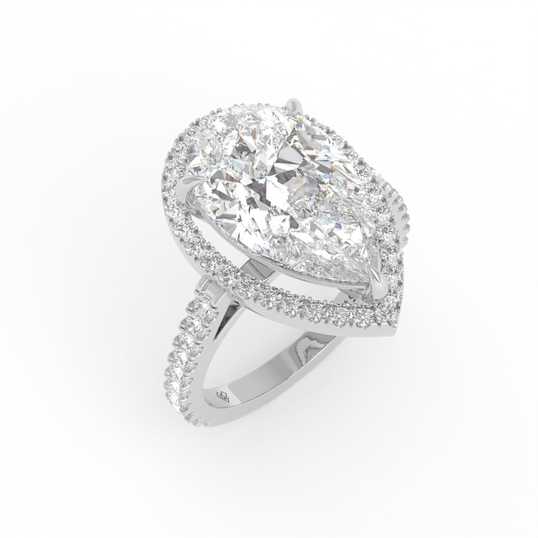 Bella Pear Cut Diamond Engagement Ring with Diamond Halo & Diamond Band