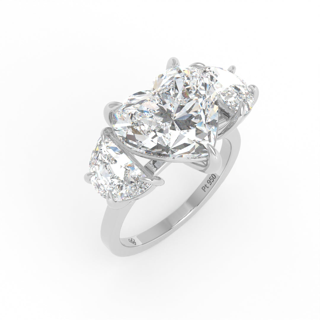 Kamala Heart Cut Diamond Engagement Ring with Half Moon Cut Side Diamonds