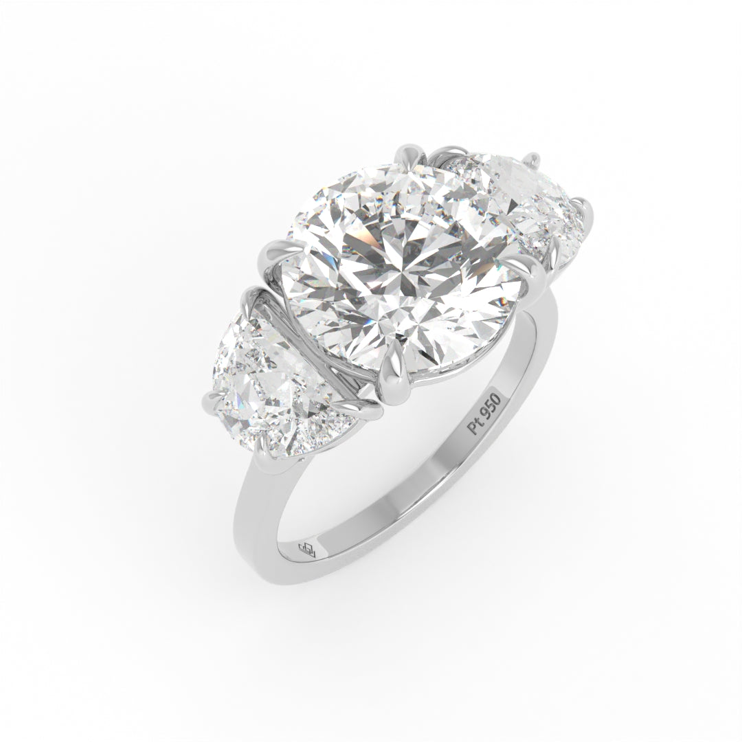 Kamala Round Brilliant Cut Diamond Engagement Ring With Half Moon Cut Side Diamond