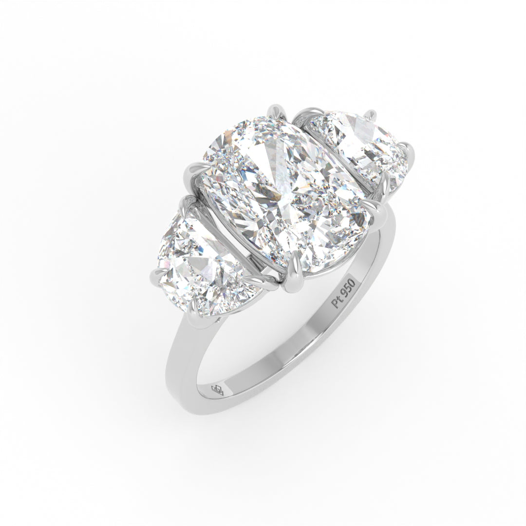Kamala Cushion Cut Diamond Engagement Ring with Half Moon Cut Side Diamonds
