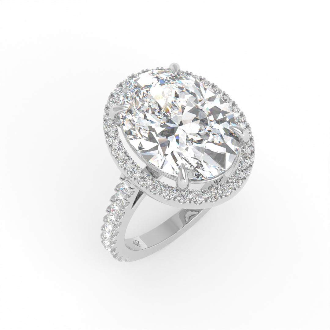 Bella Oval Cut Diamond Engagement Ring with Diamond Halo & Diamond Band