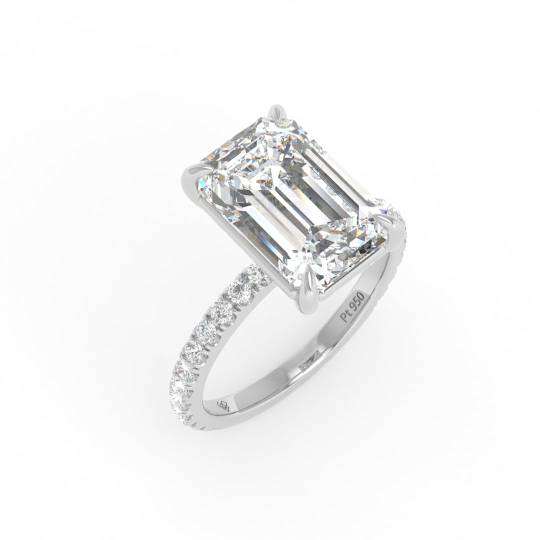 Chloé Emerald Cut Diamond Engagement Ring with Diamond Hidden Halo and Diamond Band