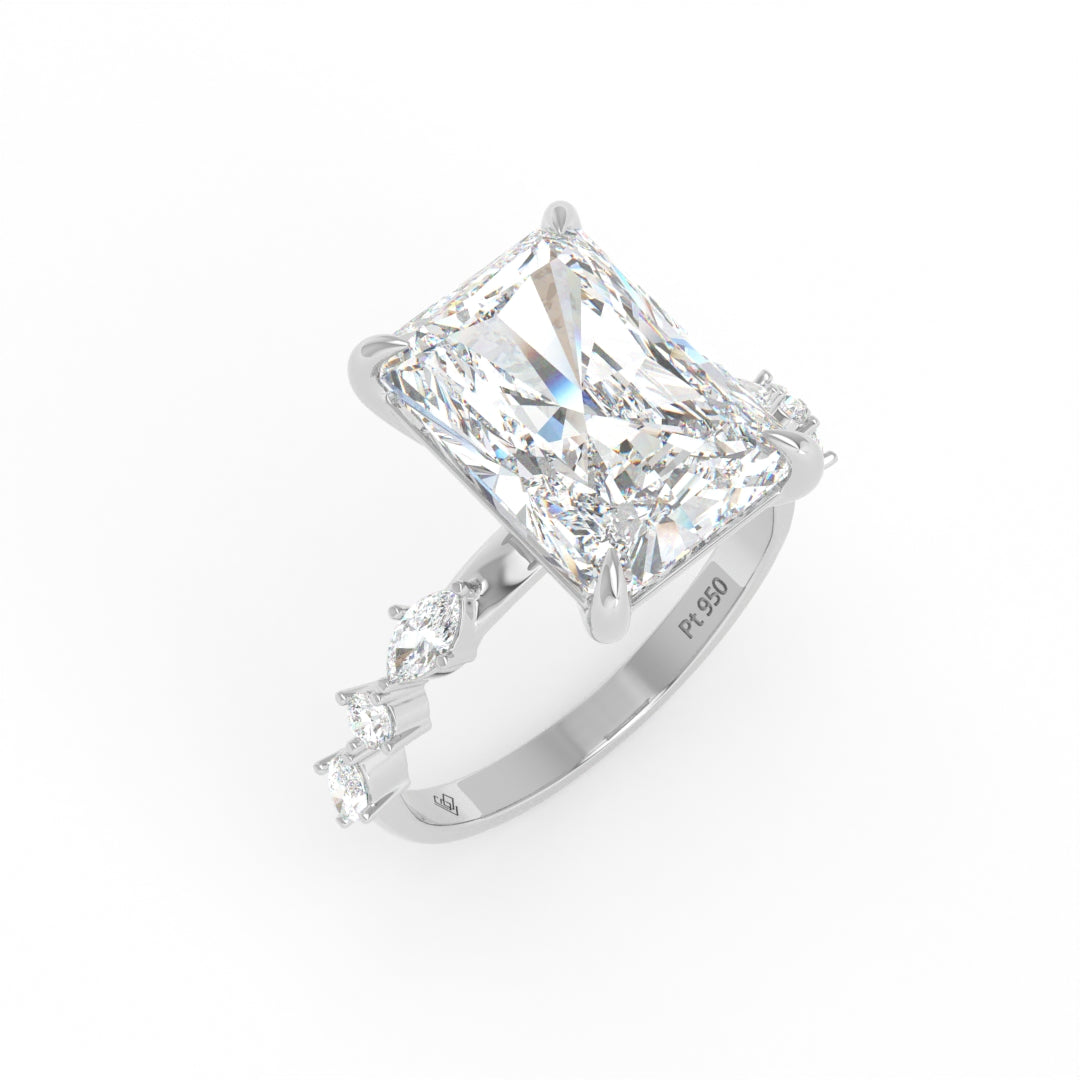 Elizabeth Radiant Cut Diamond Engagement Ring With A Marquise And Round Cut Diamond Band