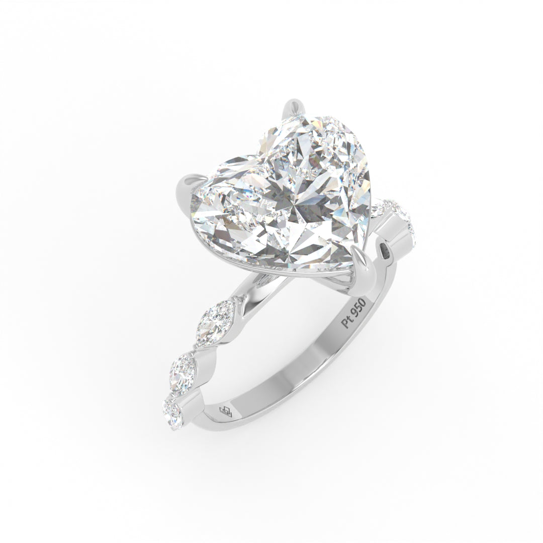 Kasandra Heart Cut Diamond Engagement RIng With A Marquise Cut Diamond Band