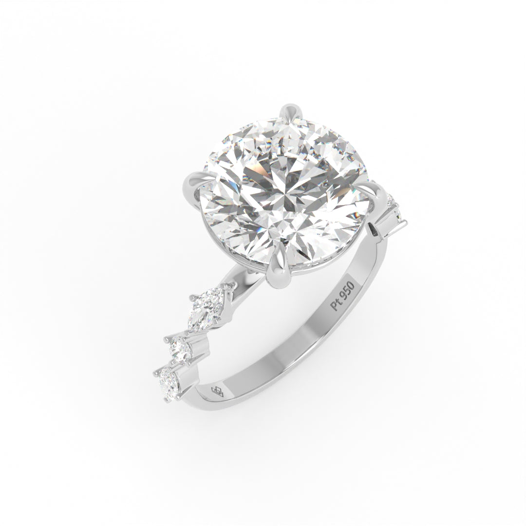 Elizabeth Round Brilliant Cut Diamond Engagement Ring With A Marquise And Round Cut Diamond Band