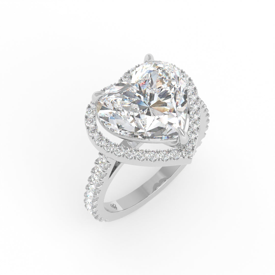 Bella Heart Cut Diamond Engagement Ring with Diamond Halo & Diamond Band