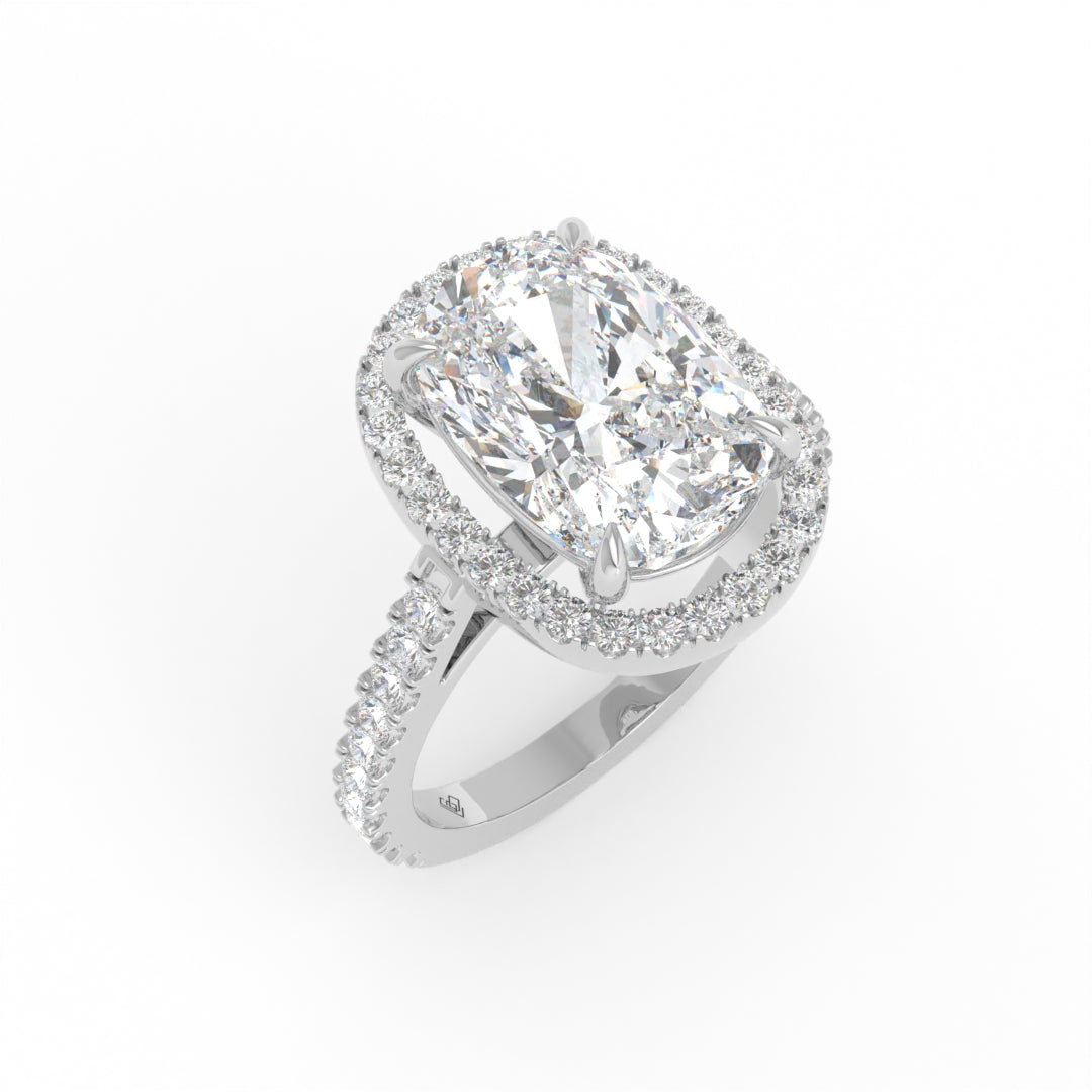 Bella Cushion Cut Diamond Engagement Ring with Diamond Halo & Diamond Band