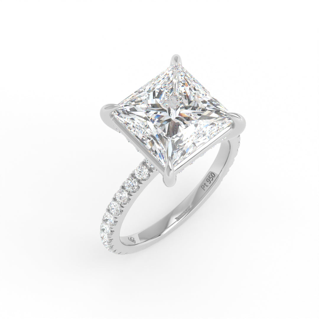 Chloé Princess Cut Diamond Engagement Ring with Diamond Hidden Halo and Diamond Band
