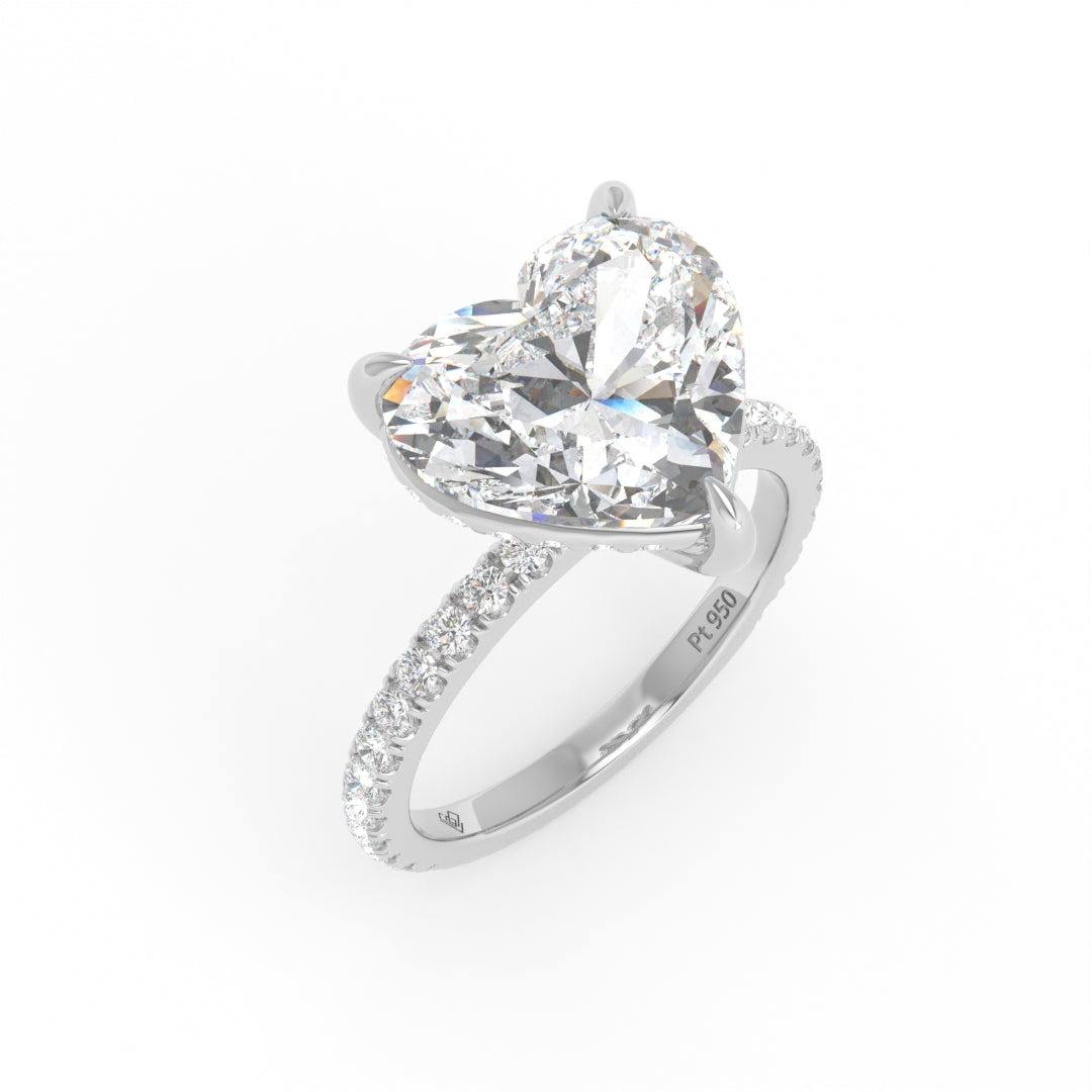 Chloé Heart Cut Diamond Engagement Ring with Diamond Hidden Halo and Diamond Band