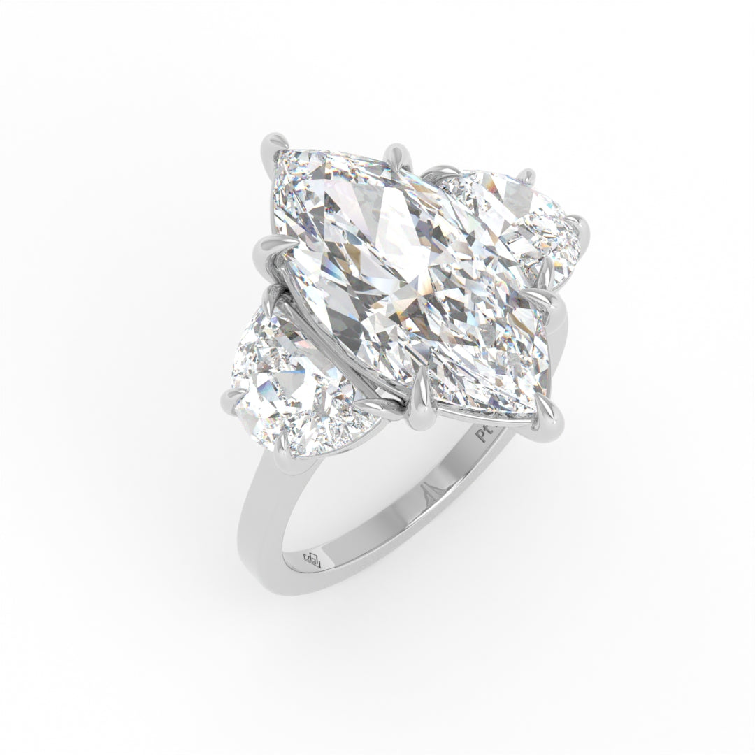 Kamala Marquise Cut Diamond Enagement Ring with Half Moon Cut Side Diamonds
