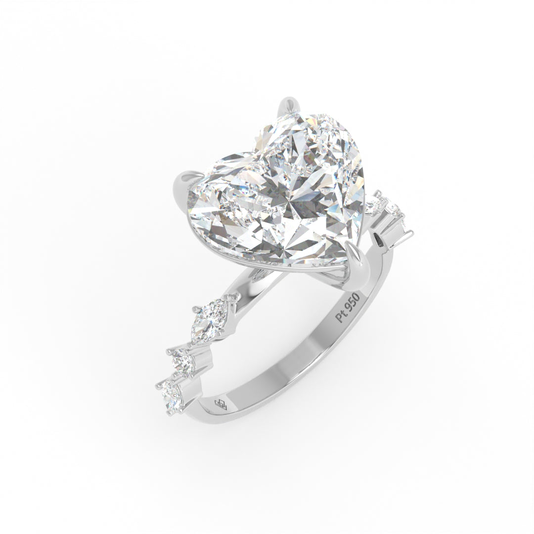 Elizabeth Heart Cut Diamond Engagement Ring With A Marquise and Round Cut Diamond Band