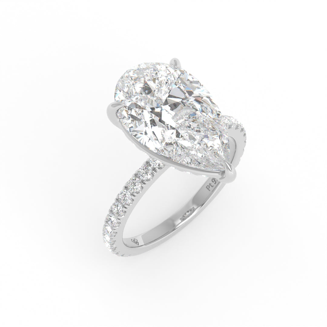 Chloé Pear Cut Diamond Engagement Ring with Diamond Hidden Halo and Diamond Band
