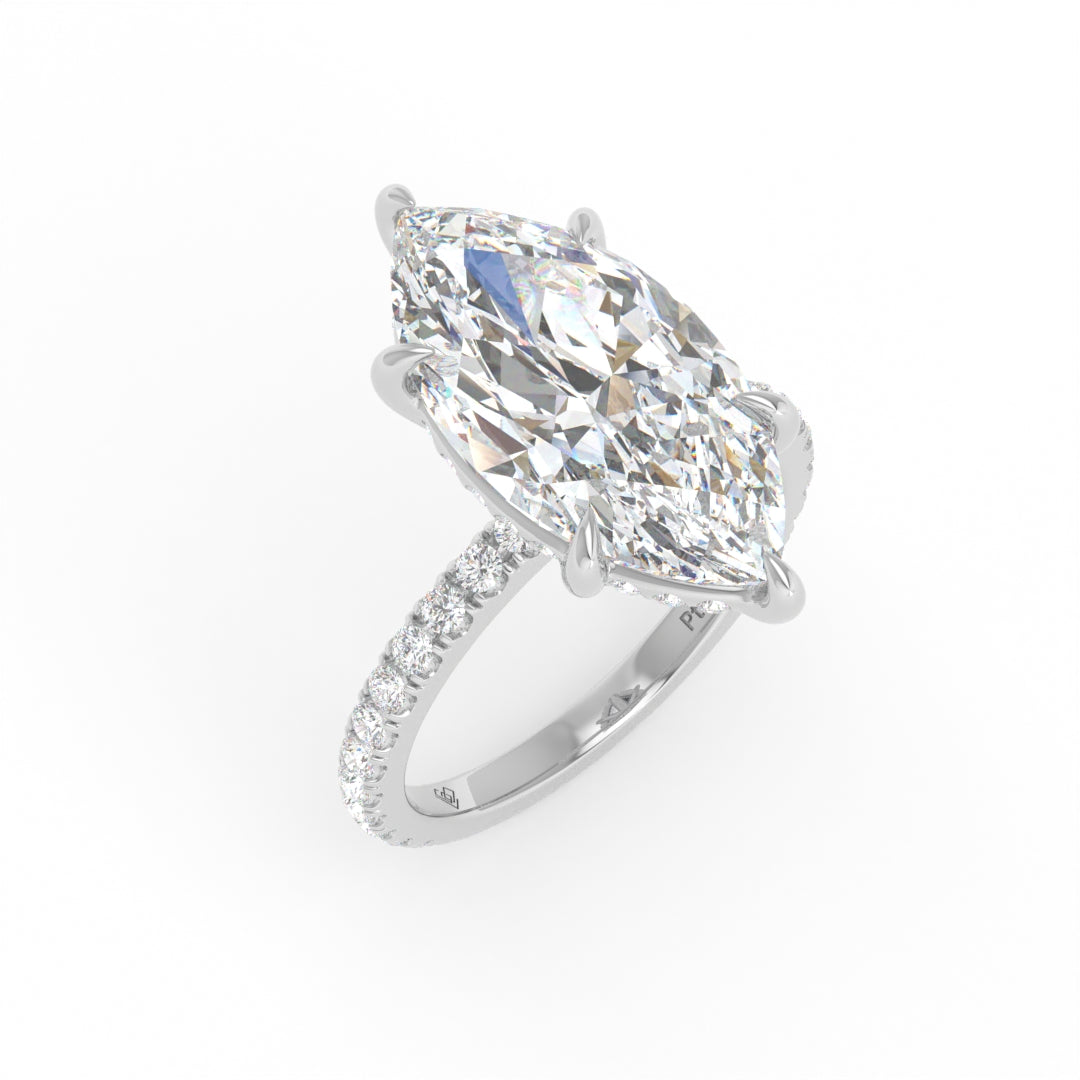 Chloé Marquise Cut Diamond Engagement Ring with Diamond Hidden Halo and Diamond Band