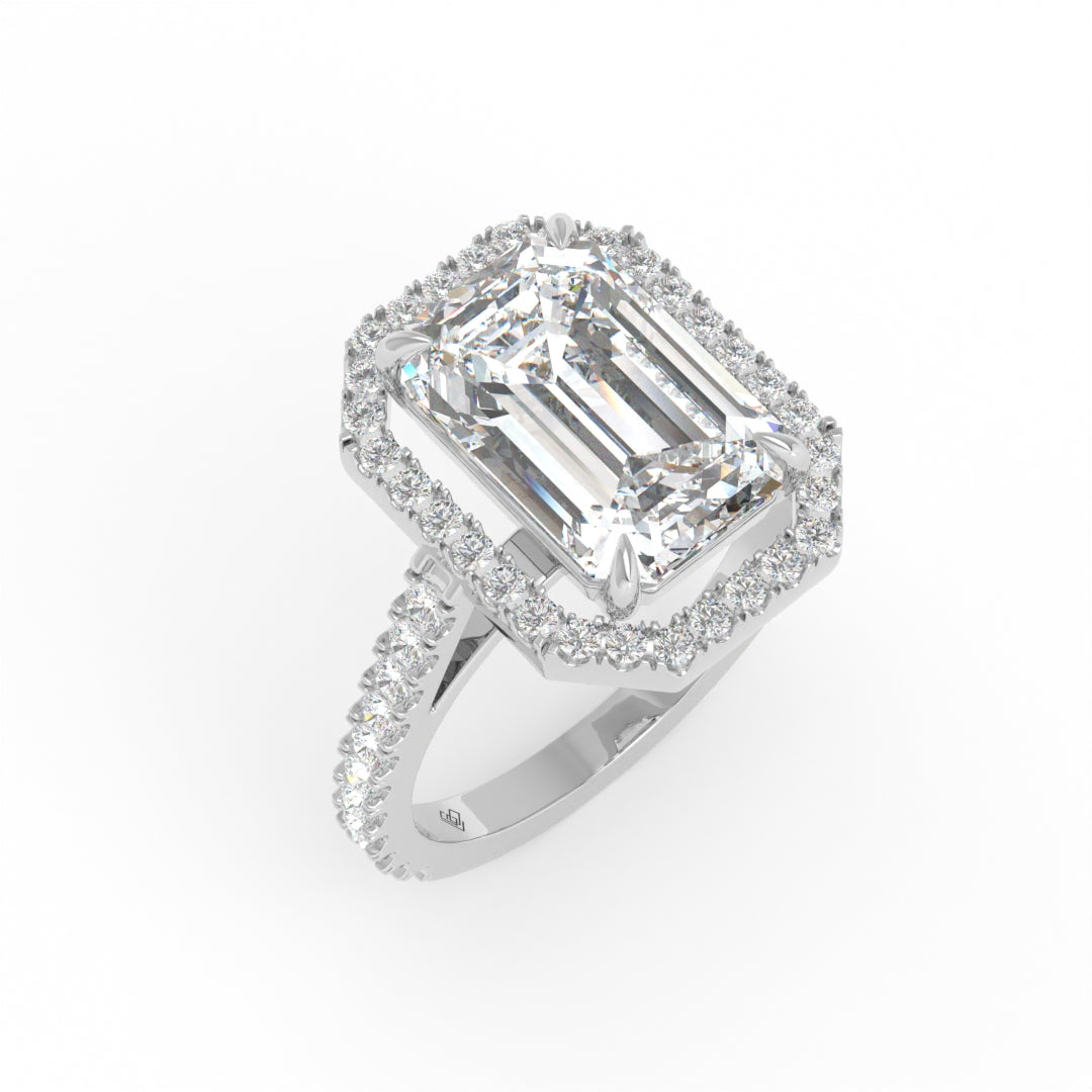 Bella Emerald Cut Diamond Engagement Ring with Diamond Halo & Diamond Band