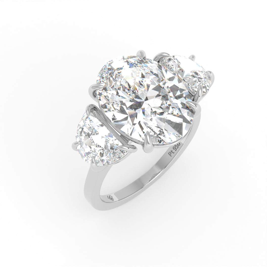 Kamala Oval Cut Diamond Engagement Ring with Half Moon Cut Side Diamonds