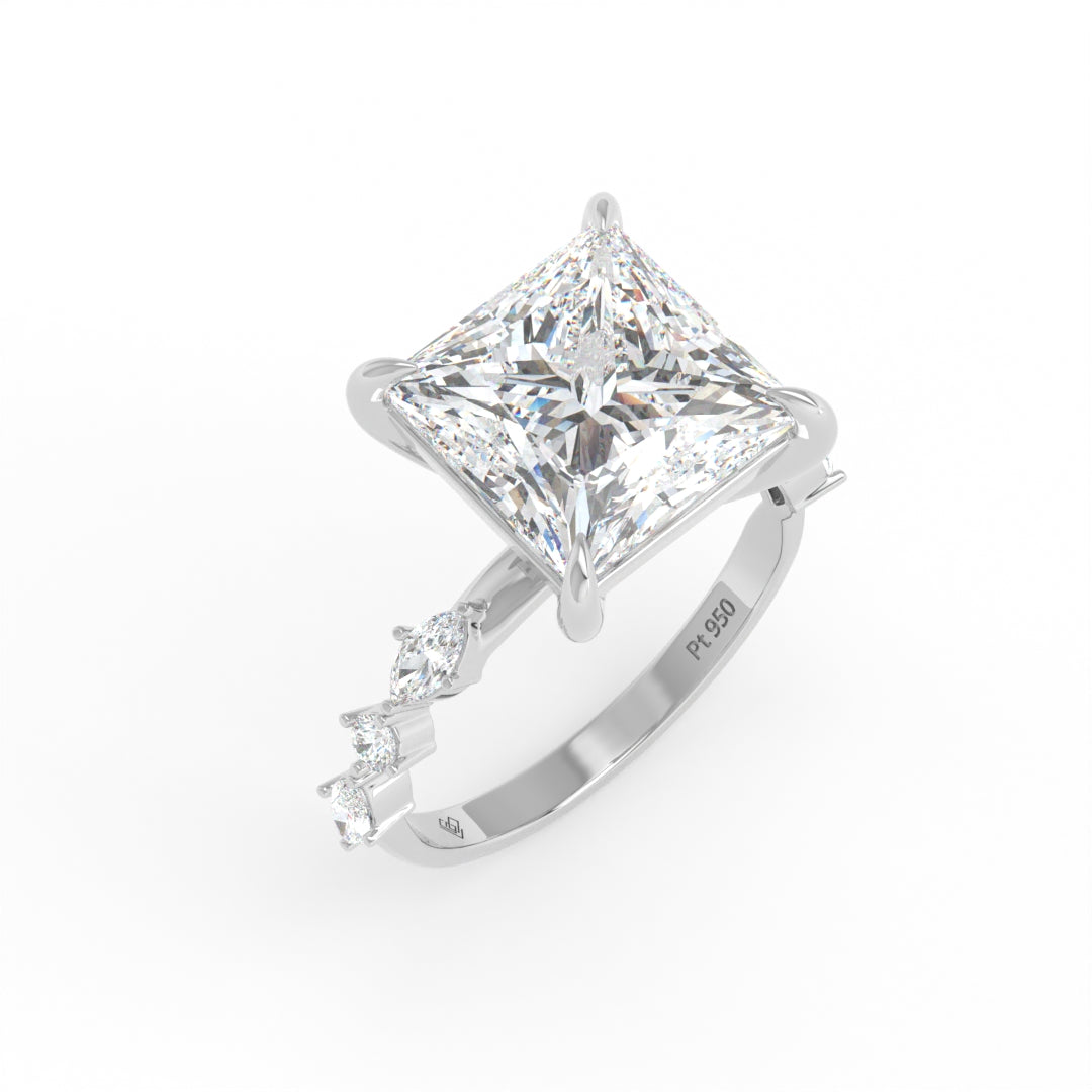 Elizabeth Princess Cut Diamond Engagement Ring With A Marquise and Round Cut Diamond Band