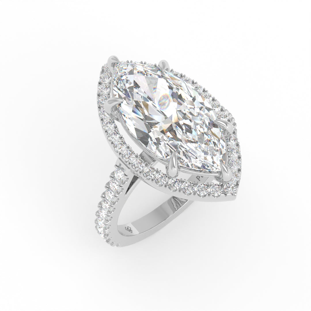 Bella Marquise Cut Diamond Engagement Ring with Diamond Halo & Diamond Band