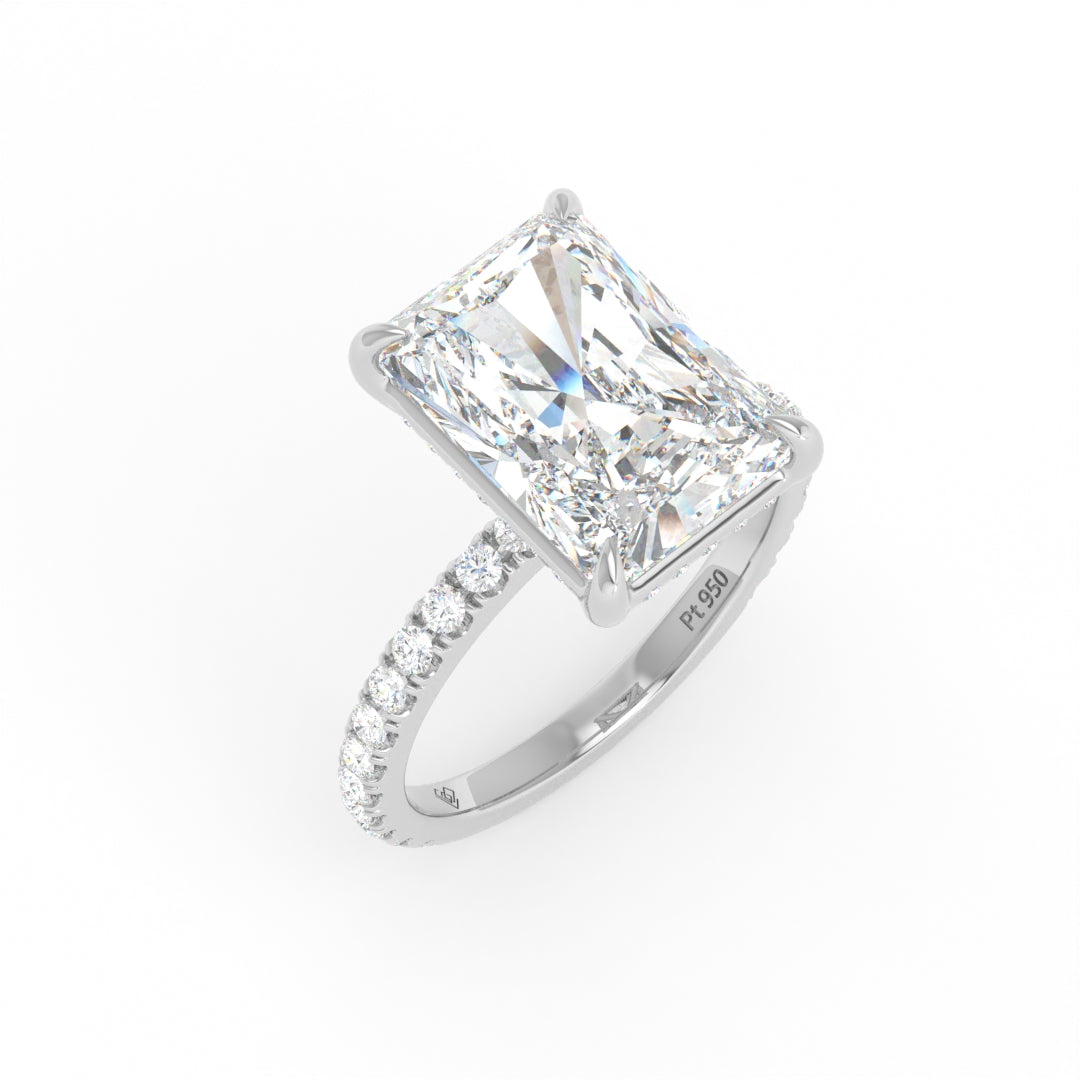 Chloé Radiant Cut Diamond Engagement Ring with Diamond Hidden Halo and Diamond Band