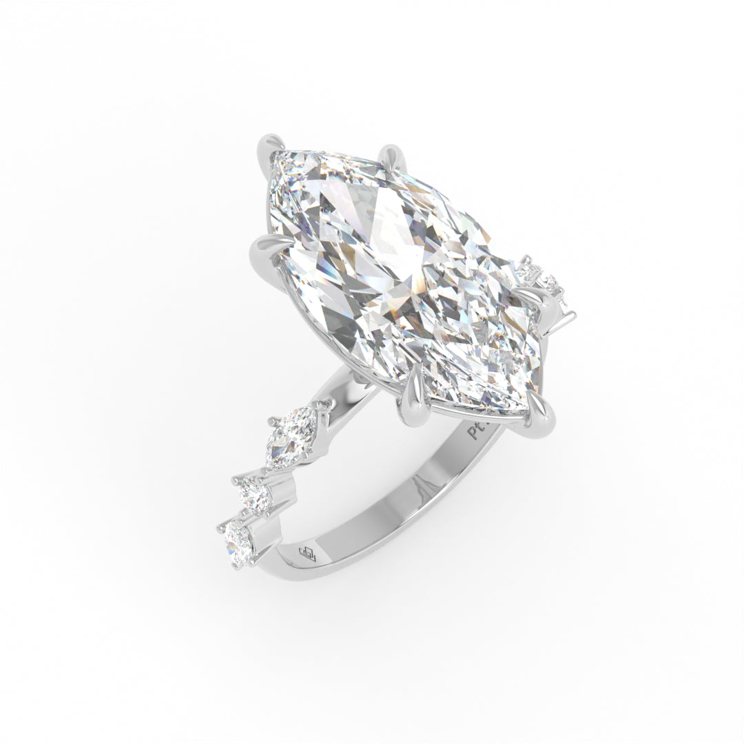 Elizabeth Marquise Cut Diamond Engagement Ring With A Marquise and Round Cut Diamond Band