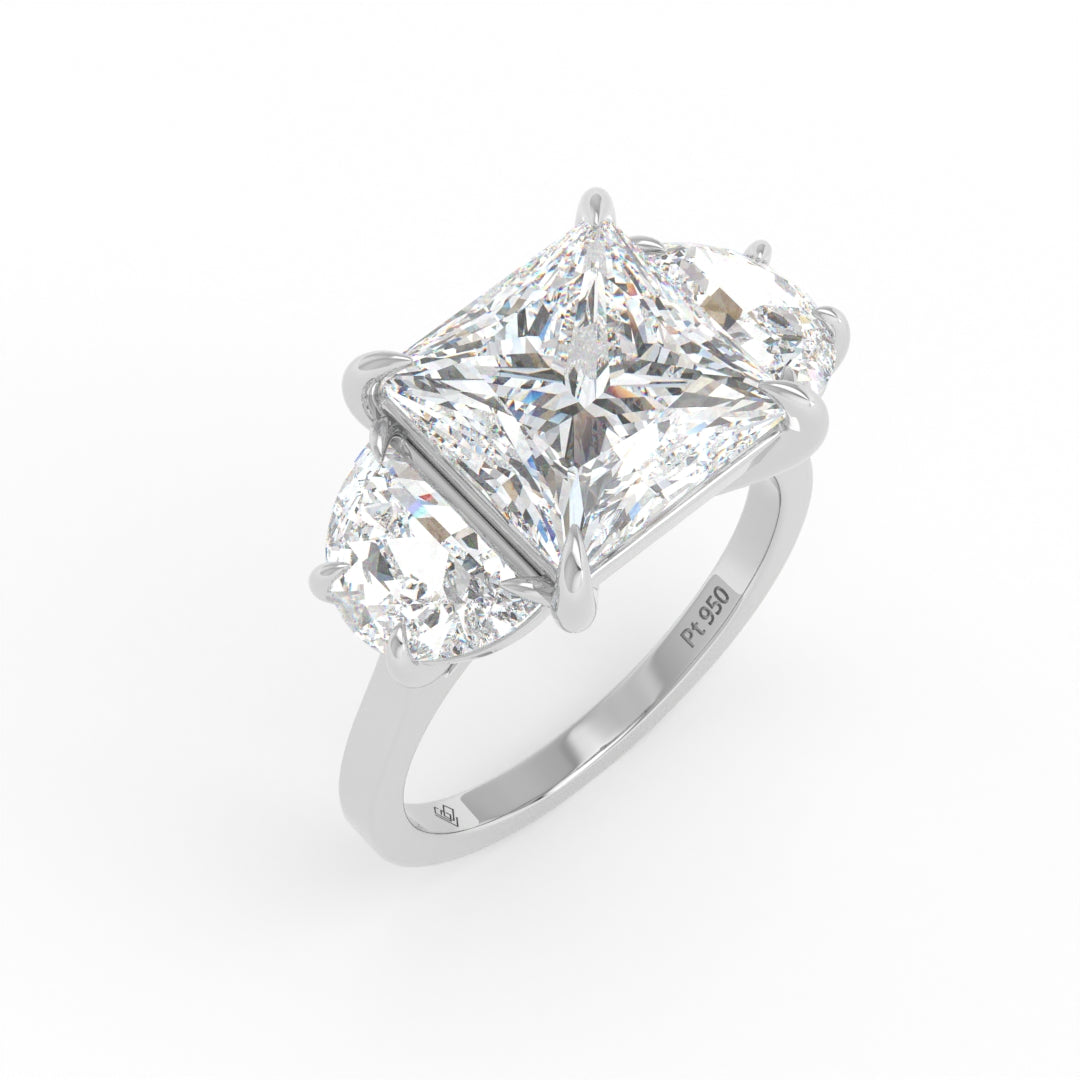 Kamala Princess Cut Diamond Engagement Ring with Half Moon Sides
