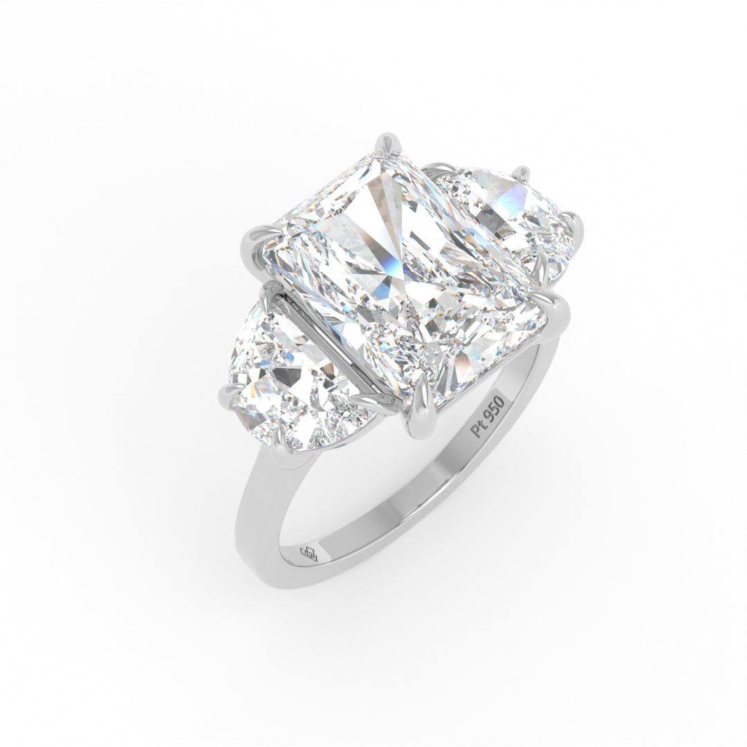 Kamala Radiant Cut Diamond Engagement Ring With Half Moon Cut Side Diamond
