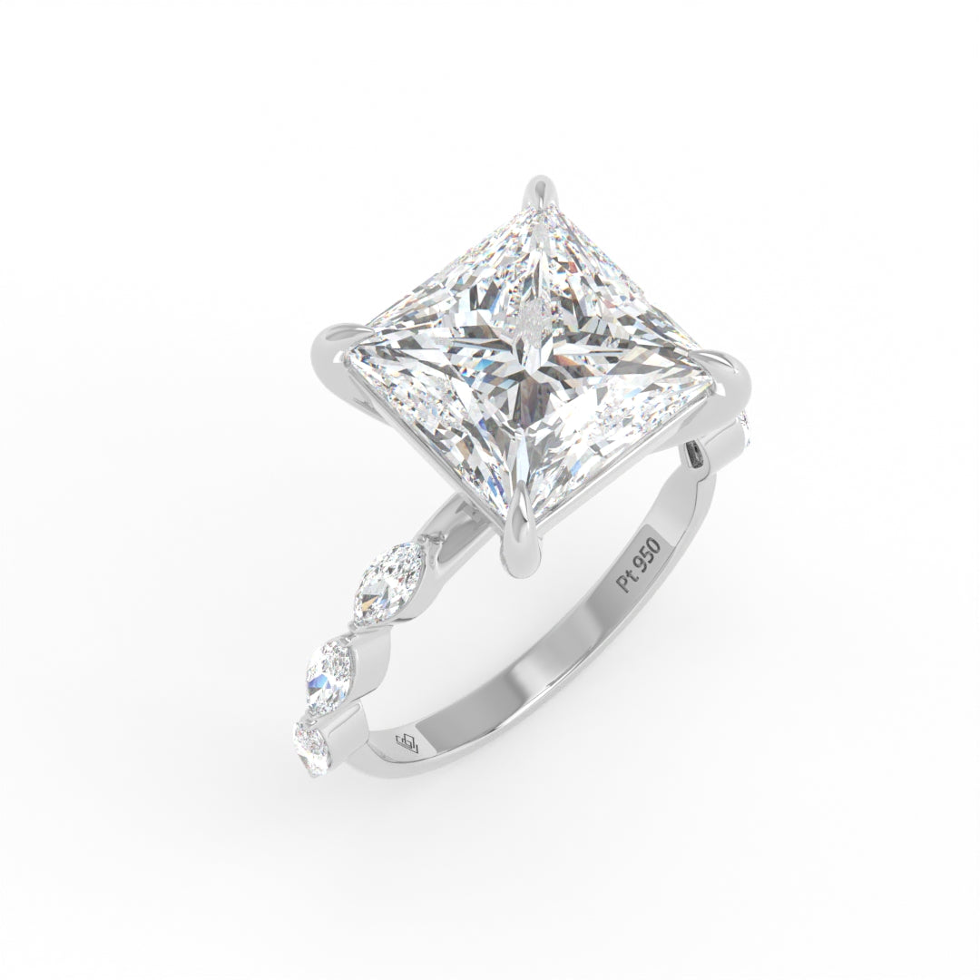 Kasandra Princess Cut Diamond Engagement Ring With A Marquise Cut and Diamond Band