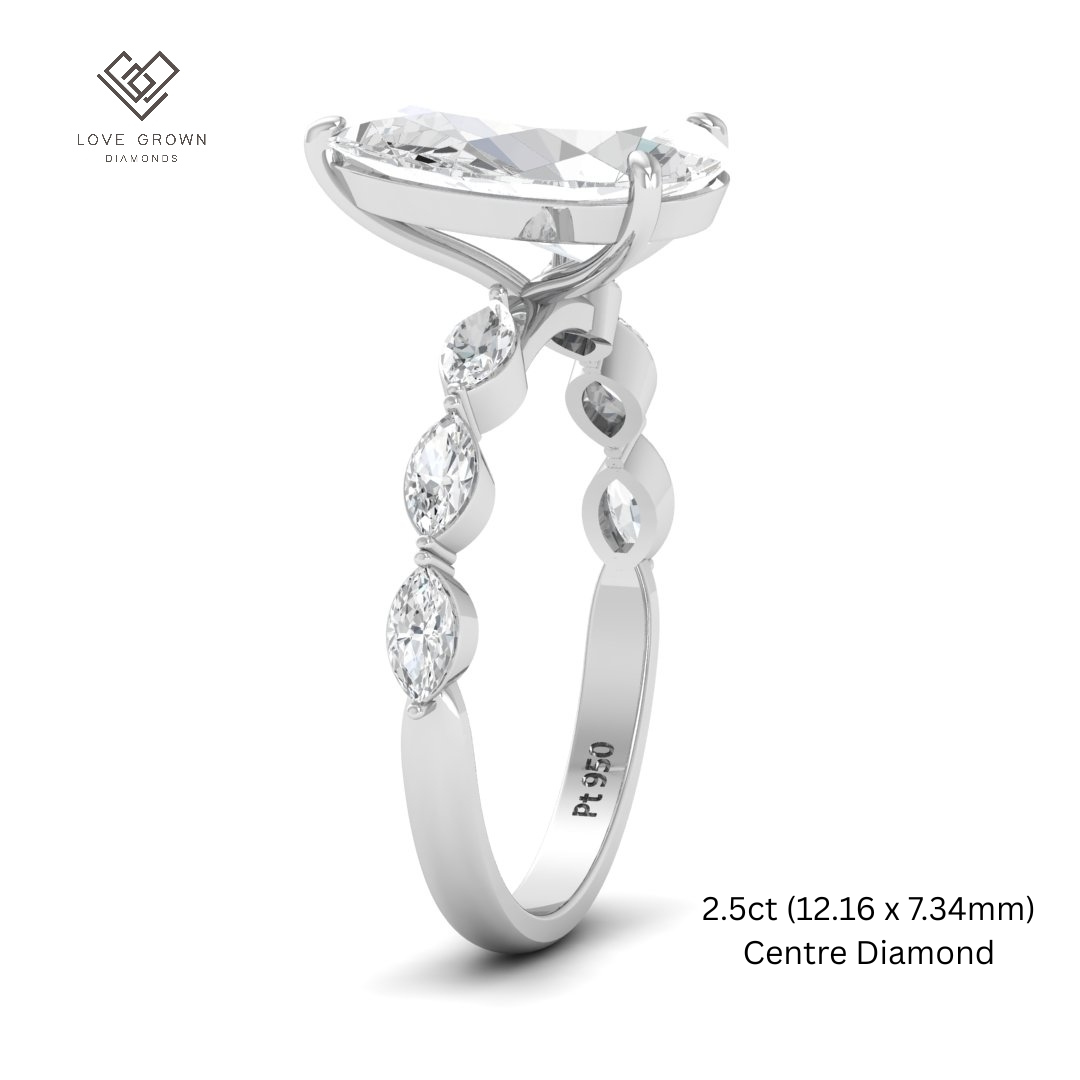 Kasandra Pear Cut Diamond Engagement Ring With A Marquise Cut Diamond Band