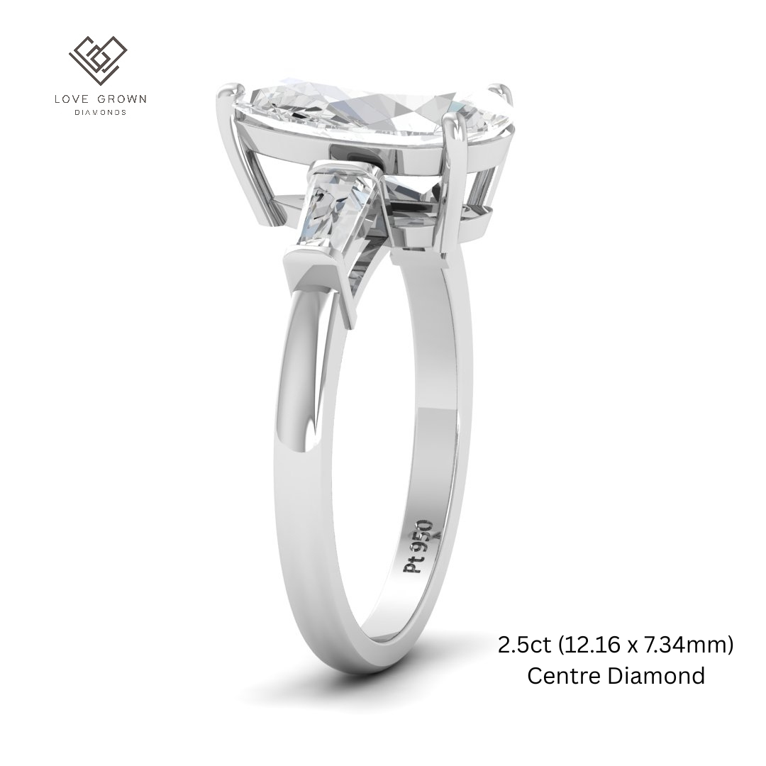 Mary Pear Cut Diamond Engagement Ring With Tapering Baguettes Cut Side Diamonds