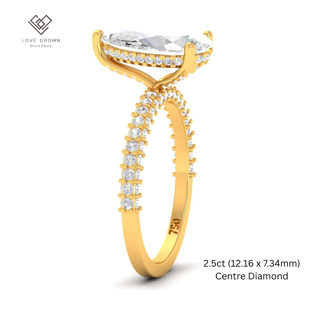 Mia Pear Cut Diamond Engagement Ring With Diamond Hidden Halo And 3D Diamond Band