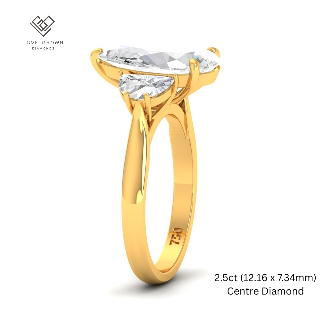 Kamala Pear Cut Diamond Engagement Ring With Half Moon Cut Side Diamonds